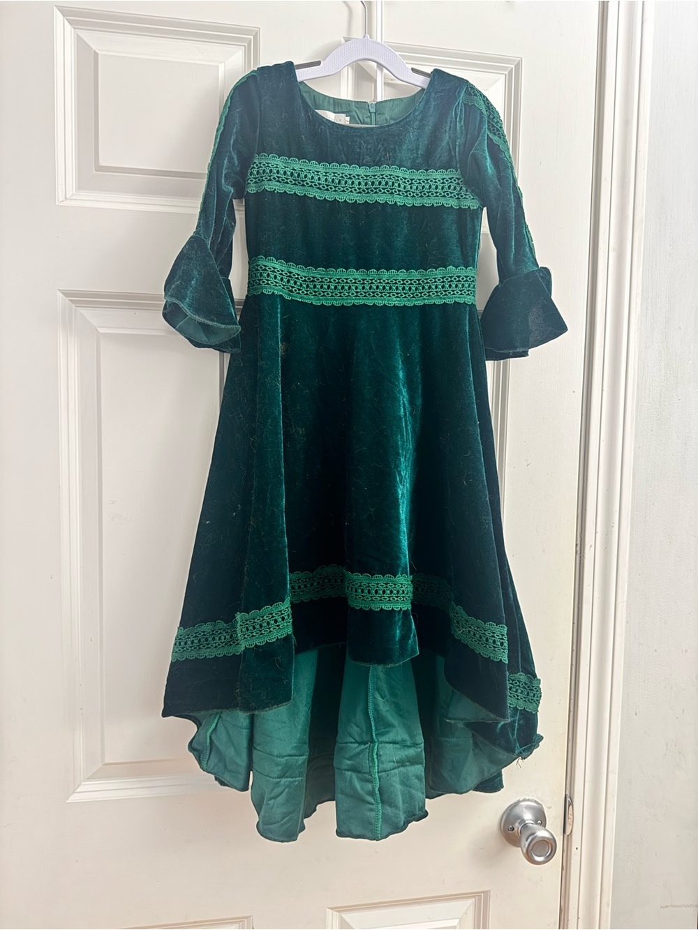 TRISH SCULLY Emerald Green Velvet Lace-Trim Dress